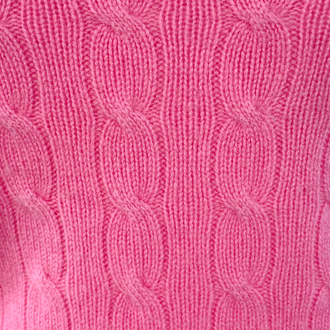 RALPH LAUREN Size M Pink Cashmere Cable Knit Off Shoulder Pullover