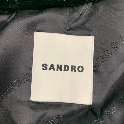 SANDRO Size S Black Polyester Textured Faux Fur Notch Lapel Coat