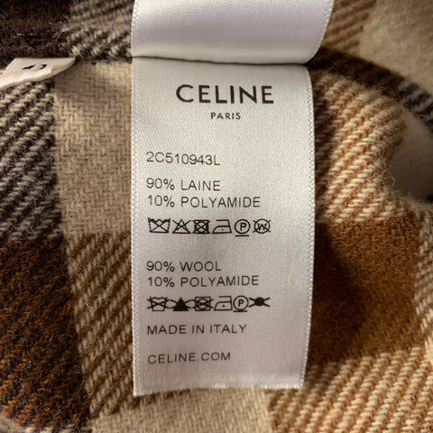 CELINE Size M Brown Camel Buffalo Plaid Wool Blend Shirt Jacket