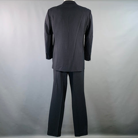 KITON Size 42 Regular Navy Grey Pinstripe Wool Notch Lapel Suit