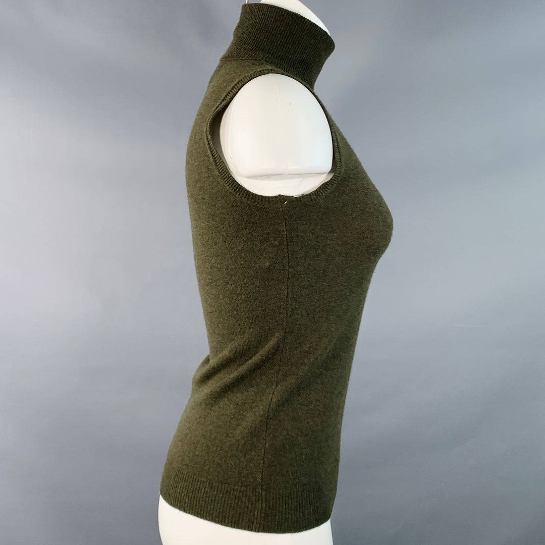 RALPH LAUREN Size S Olive Green Cashmere Sleeveless Turtleneck Casual Top
