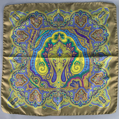 ETRO Multi Color Paisley Silk Pocket Square