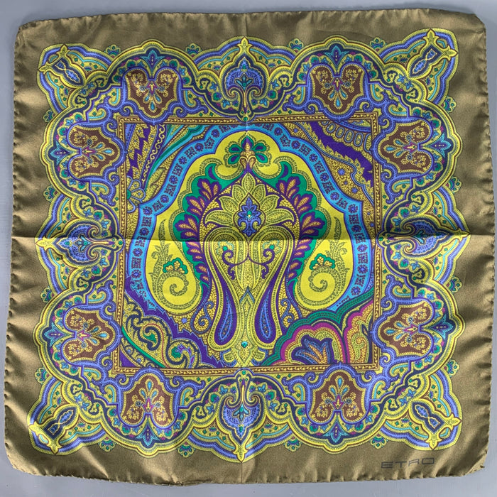ETRO Multi Color Paisley Silk Pocket Square