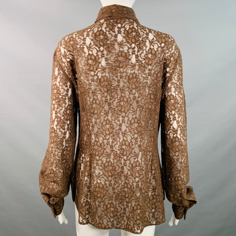 DOLCE & GABBANA Vintage Size L Brown Rayon Blend Lace Pointed Collar Shirt