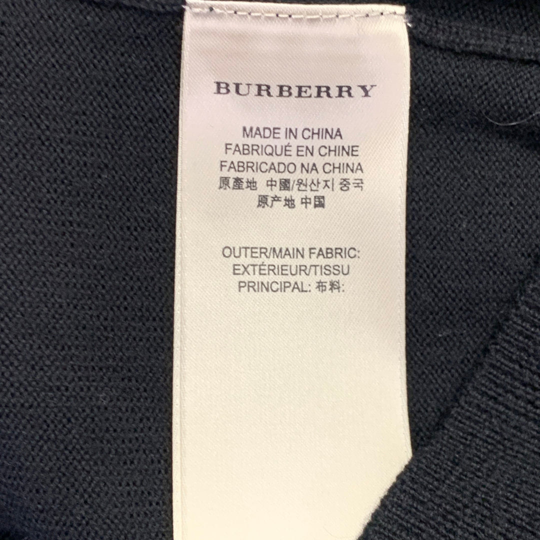 BURBERRY BRIT Size S Black Multi Color Check Contrast Trim Merino Wool 1/4 Zip Pullover