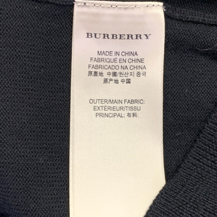 BURBERRY BRIT Size S Black Multi Color Check Contrast Trim Merino Wool 1/4 Zip Pullover