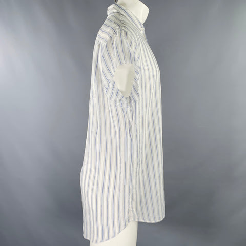 MAISON MARGIELA Size XS White Blue Cupro Short Sleeve Shirt