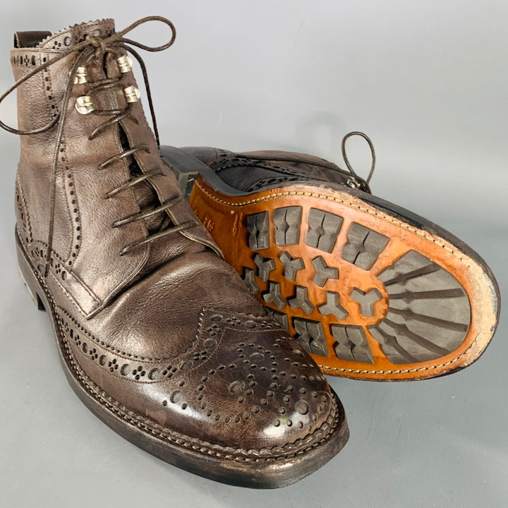 BALLY Size 10 Avery Brown Perforated Pebble Grain Leather Wingtip Boots