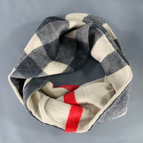 BURBERRY BRIT Grey Red Plaid Wool Circle Scarf
