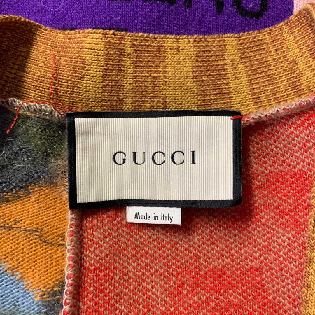 GUCCI Size XL Camel Wool Blend Patchwork Cardigan