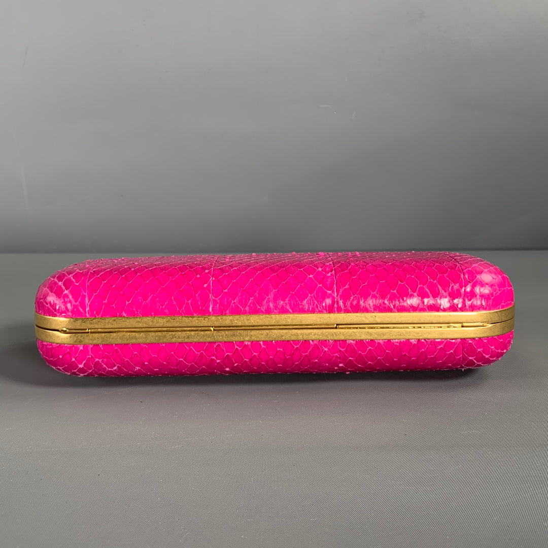 ALEXANDER MCQUEEN Gold Fuchsia Snake Skin Metal Clutch Handbag & Leather Goods