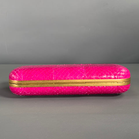 ALEXANDER MCQUEEN Gold Fuchsia Snake Skin Metal Clutch Handbag & Leather Goods