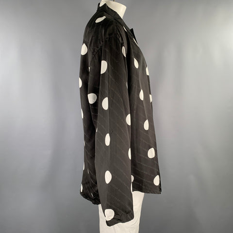 BALENCIAGA Size XL Black White Polka Dot Viscose Silk Long Sleeve Shirt