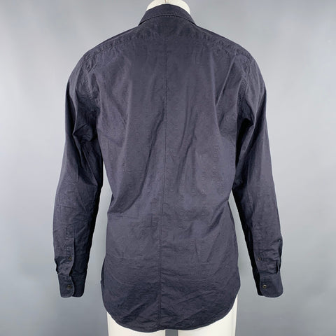DRIES VAN NOTEN Size M Black Textured Cotton One Pocket Long Sleeve Shirt