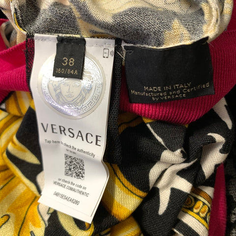 VERSACE SS2018 Size 6 Pink Yellow Silk & Cotton Baroque Casual Top