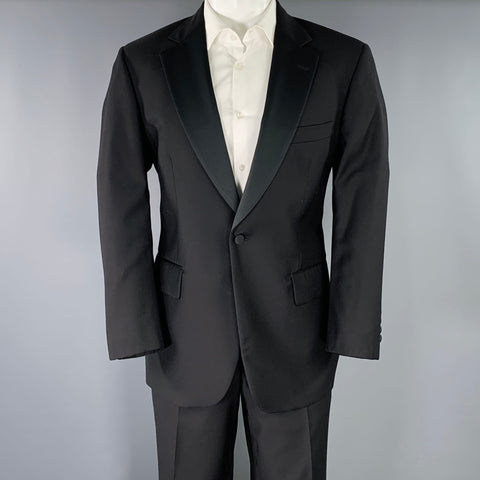 BROOKS BROTHERS Size 40 Black Wool Single Button Tuxedo