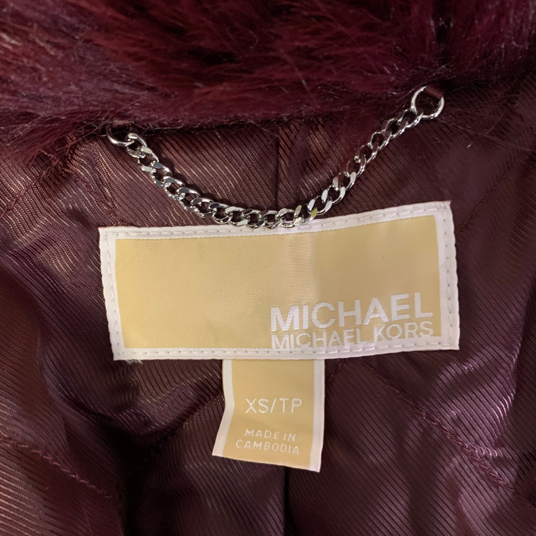 MICHAEL by MICHAEL KORS Size XS Burgundy Polyester Faux Fur Jacket