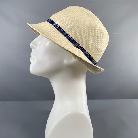 MAKINS Cream Blue Woven Straw Hats