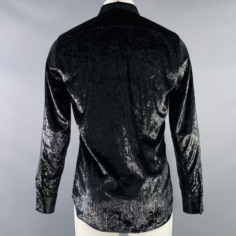 EMPORIO ARMANI Size M Black Metallic Polyester Blend Long Sleeve Shirt
