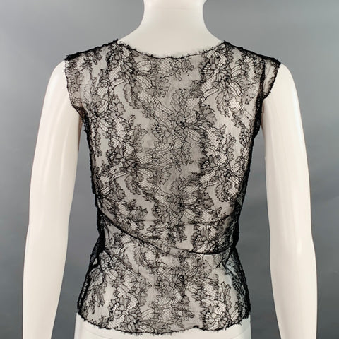 CHANEL Size M Black Lace Camellia Sleeveless Dress Top
