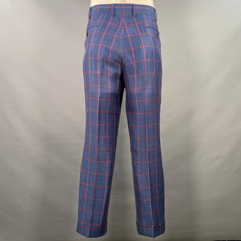 ASTOR & BLACK Size 44 Navy Red Twill Plaid Vest Suit Set
