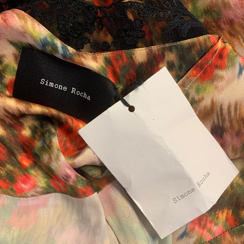 SIMONE ROCHA Size 8 Multi-Color Black Polyester / Elastane Floral Slip Dress