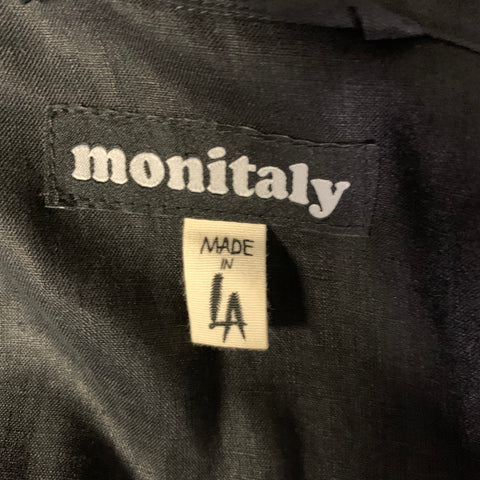 MONITALY Size L Black See Through Linen Double Breasted Coat