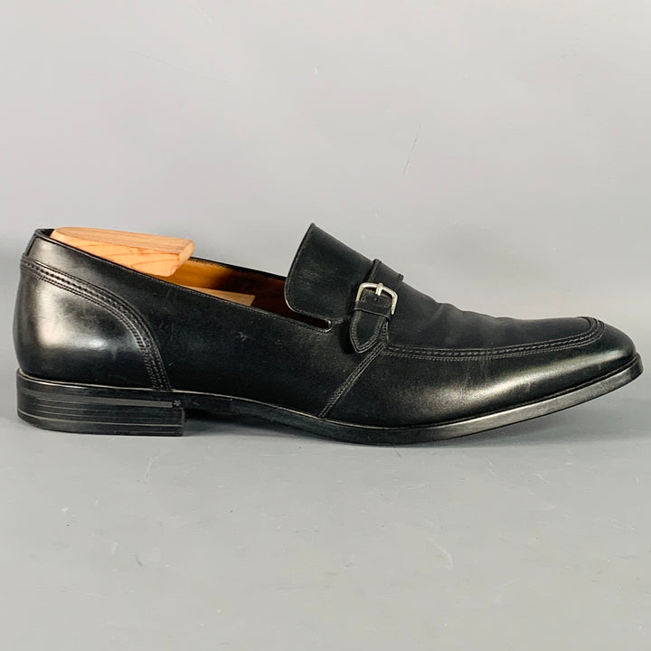 BALLY Size 12 Lavoli Black Silver Leather Buckle Loafers