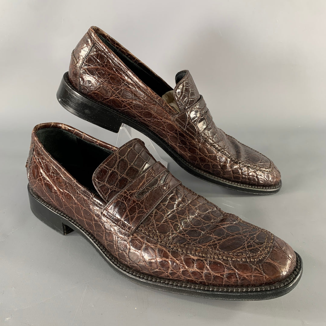 SALVATORE FERRAGAMO Size 8.5 Brown Embossed Leather Slip On  display picture 3