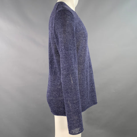 VINCE Size M Blue Heather Knit Linen Crew Neck Pullover