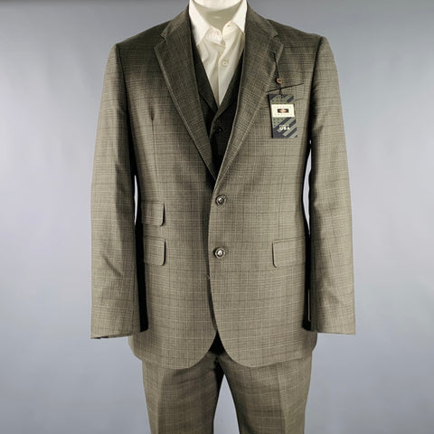 Costume en laine à carreaux Prince de Galles JOSEPH ABBOUD taille 42, vert et gris anthracite