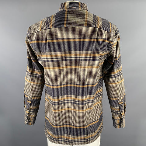 PENDLETON Size L Navy Tan Houndstooth Stripe Wool Long Sleeve Shirt