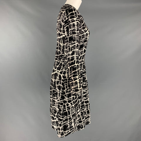 MARNI Size 2 Black Heather Silk Print Long Dress