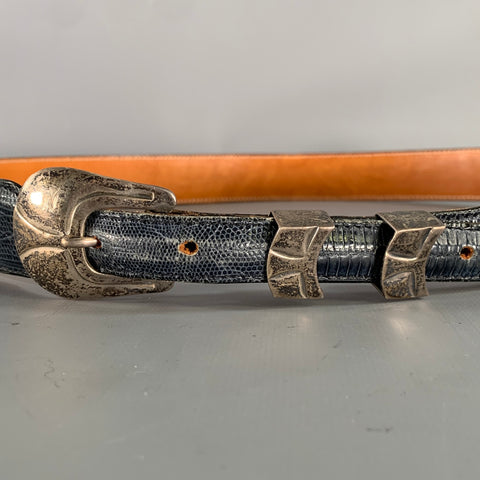 JAMES REID Size 36 Blue Navy Nubuck Lizard Belt