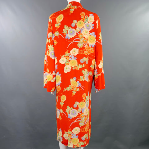 TRF Size S/M Red Multi Color Viscose Floral Single Button Kimono Coat