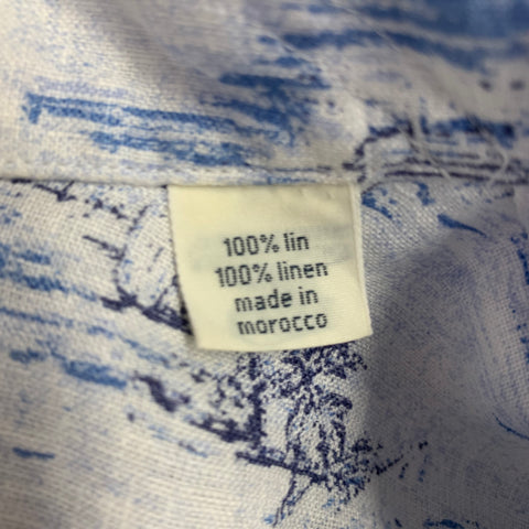 HARTFORD Size M White Blue Linen Camp Short Sleeve Shirt