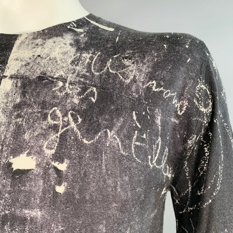 ALEXANDER MCQUEEN Size L Black White Marbled Wool Silk Crew-Neck Pullover