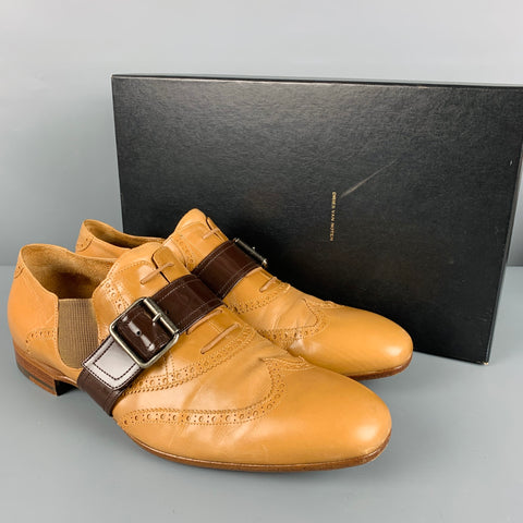 DRIES VAN NOTEN Size 10 Tan Brown Wingtip Leather Belted Lace Up Shoes
