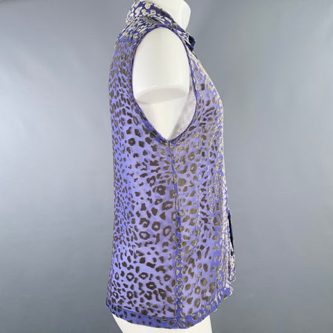 DRIES VAN NOTEN Size 34 Purple Grey Animal Print Button Up Tank Top