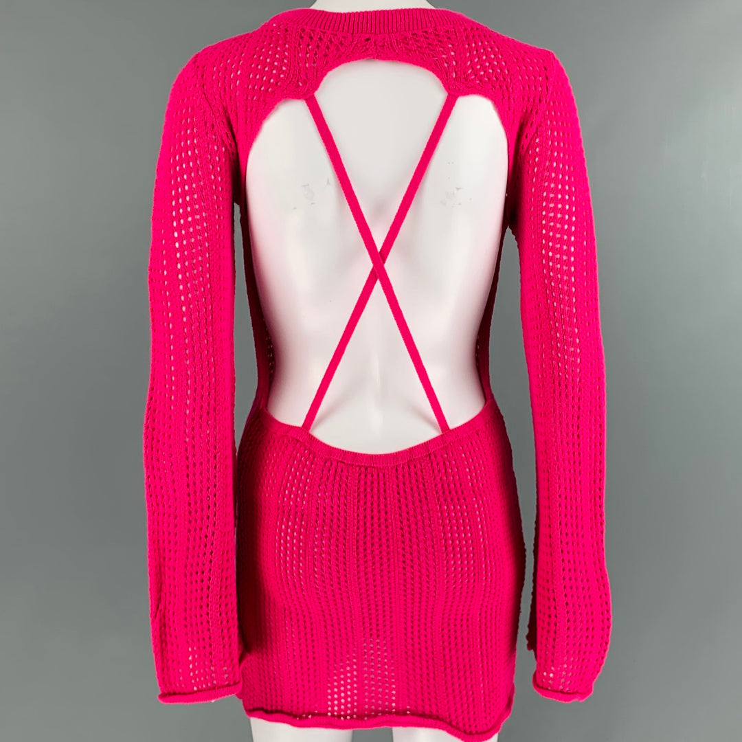 NO BRAND Size S Pink Fuchsia Knit See Through Crochet Open Back Mini D   Sui Generis Designer Consignment