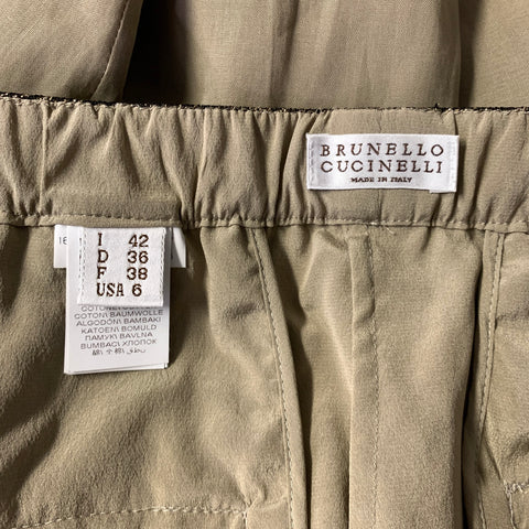 BRUNELLO CUCINELLI Size 6 Olive Gold Cotton Pleated Cargo Casual Pants