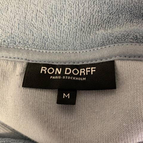 RON DORFF Size M Blue Navy Stripe Cotton Blend Terry Zip Mock Neck Short Sleeve Polo
