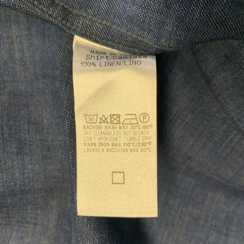 ERMENEGILDO ZEGNA Size L Navy Linen One Pocket Short Sleeve Shirt