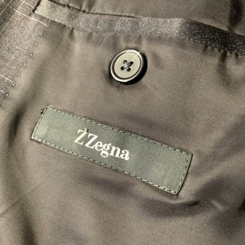 ZZEGNA Chest Size 38 Grey Dark Grey Window Pane Wool Notch Lapel 32 31 Suit