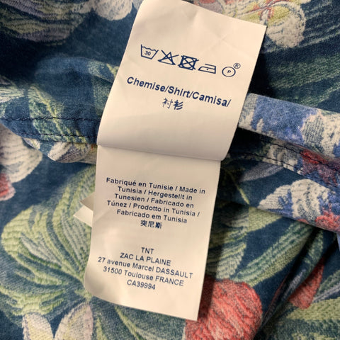 SERGE BLANCO Size L Blue Green Multi Floral Cotton Long Sleeve Shirt