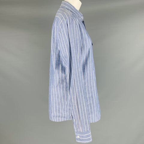 BRUNELLO CUCINELLI Size S Blue White Stripe Long Placket Long Sleeve Shirt