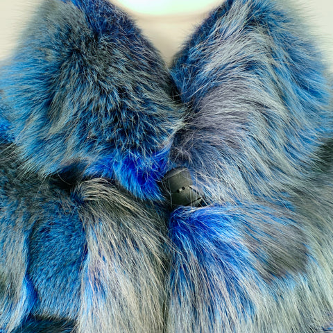 NO BRAND One Size Rare Navy Blue Black Fox Fur Hook Eye Closure Cardigan