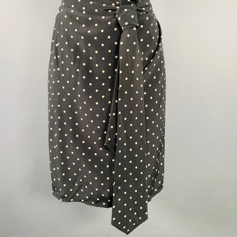 MAX MARA Size M White Black Silk Polka Dot Wrap Dress