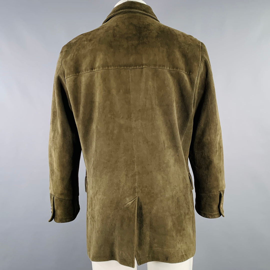 LORO PIANA Size M Green Olive Suede Zip Buttons Coat