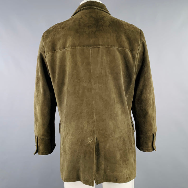LORO PIANA Size M Green Olive Suede Zip Buttons Coat